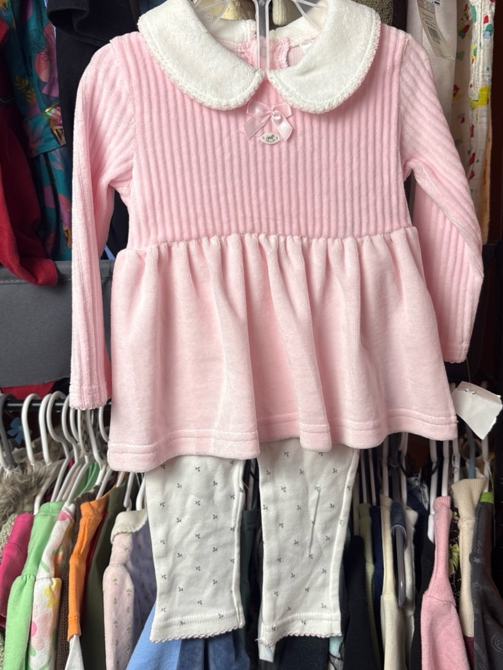 Baby/Toddler Pink Long-Sleeve Knit Top with White Peter Pan Collar